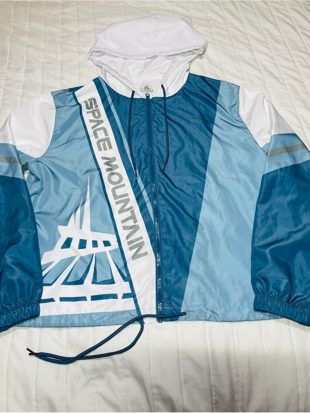 Disney Space Mountain Blue & White Hooded Bomber Jacket